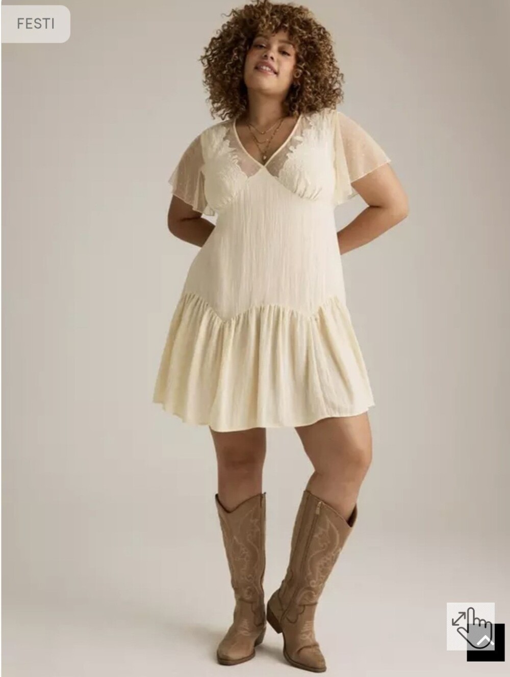 Torrid Festi Women's Cream Lace-Trim Babydoll Cottagecore Festival Sz 4X Dress